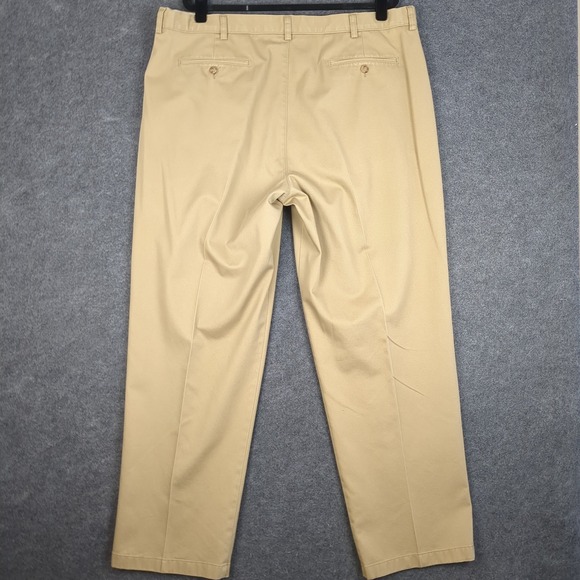 LL Bean Mens 42x32 Comfort Waist Double Pleated Chino Pants Khaki Tan - Picture 7 of 14